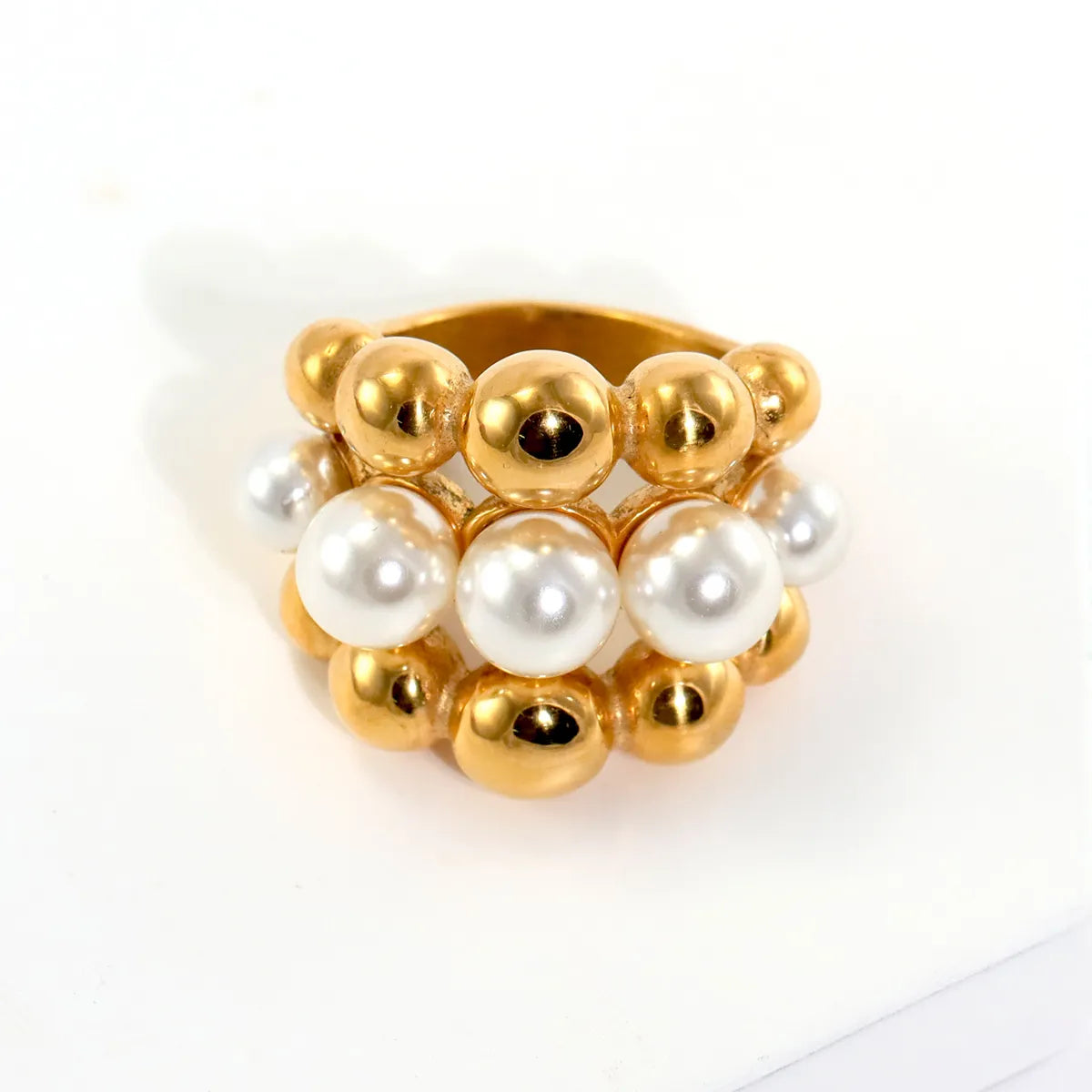 Wholesale Jewelry Modern Style Classic Style Water Droplets Solid Color 316L Stainless Steel  Artificial Pearls 18K Gold Plated Plating Inlay Open Rings