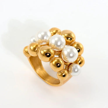 Wholesale Jewelry Modern Style Classic Style Water Droplets Solid Color 316L Stainless Steel  Artificial Pearls 18K Gold Plated Plating Inlay Open Rings