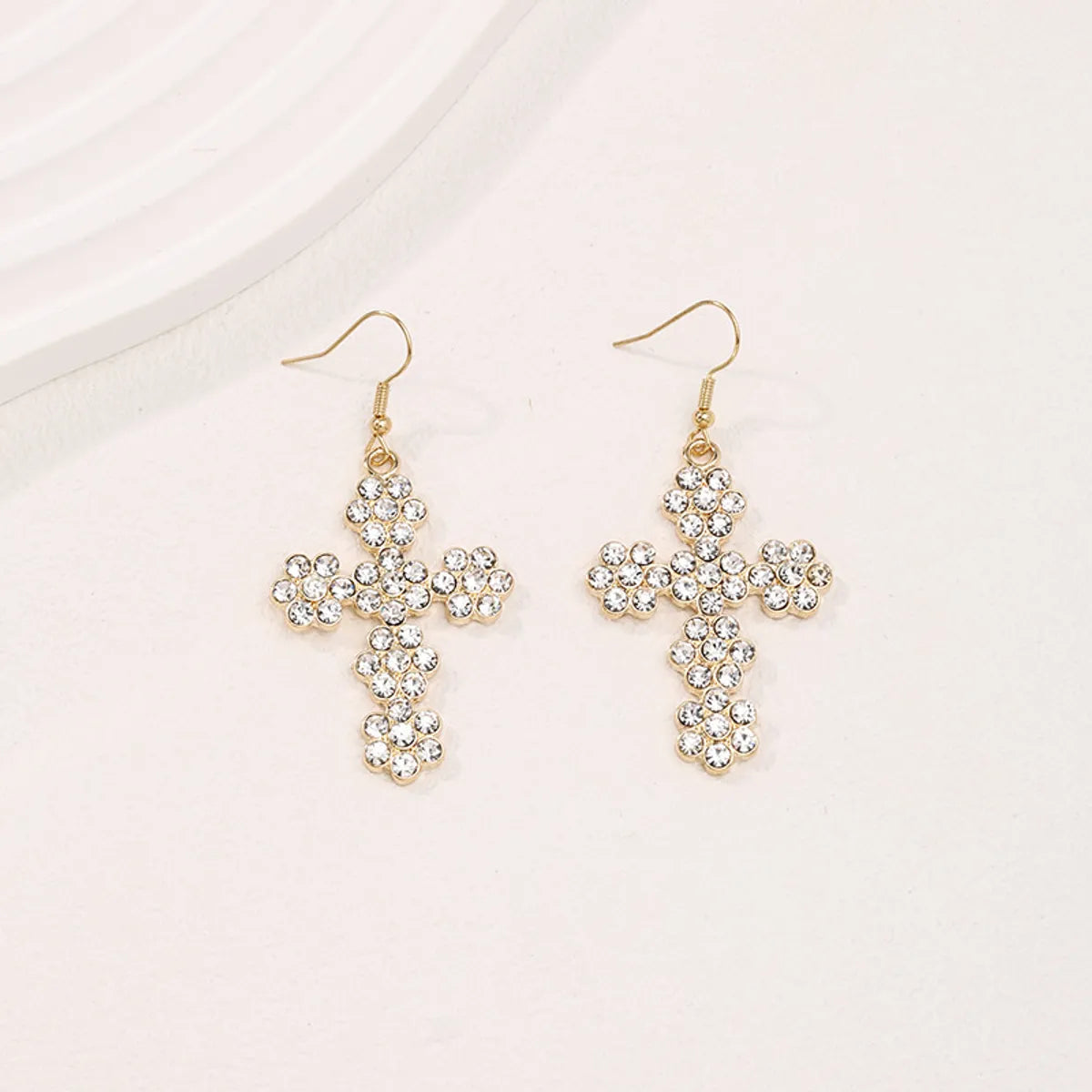 Wholesale Jewelry Modern Style Cross Alloy Artificial Gemstones Inlay Drop Earrings