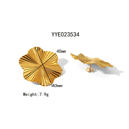 Wholesale Jewelry Modern Style Round Folds 201 Stainless Steel 304 Stainless Steel 18K Gold Plated Shiny Metallic Jewelry Set