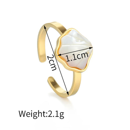 Wholesale Jewelry Modern Style Shell 304 Stainless Steel Fritillary 18K Gold Plated Inlay Open Rings