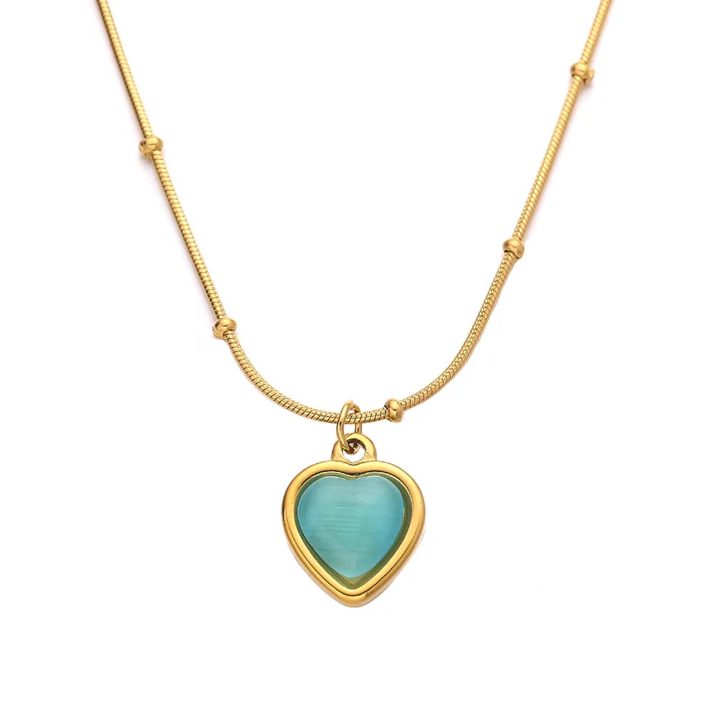 Wholesale Jewelry Modern Style Simple Style Heart Shape 304 Stainless Steel Opal 18K Gold Plated Inlay Pendant Necklace