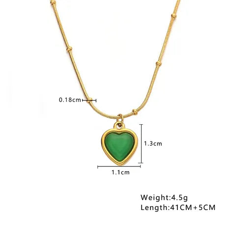 Wholesale Jewelry Modern Style Simple Style Heart Shape 304 Stainless Steel Opal 18K Gold Plated Inlay Pendant Necklace