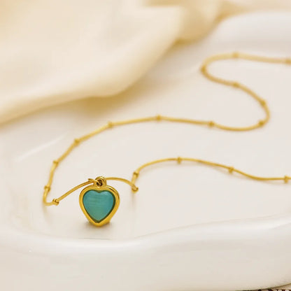 Wholesale Jewelry Modern Style Simple Style Heart Shape 304 Stainless Steel Opal 18K Gold Plated Inlay Pendant Necklace