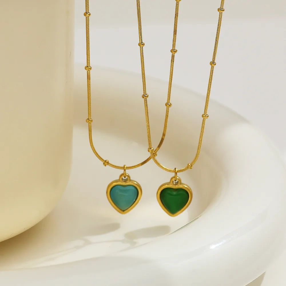 Wholesale Jewelry Modern Style Simple Style Heart Shape 304 Stainless Steel Opal 18K Gold Plated Inlay Pendant Necklace