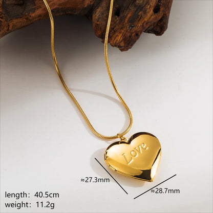 Wholesale Jewelry Modern Style Simple Style Heart Shape Solid Color 304 Stainless Steel 18K Gold Plated Plating Pendant Necklace