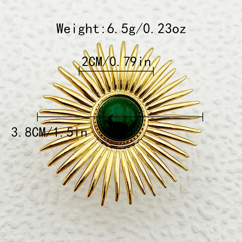 Wholesale Jewelry Modern Style Sweet Round Sun Flower 304 Stainless Steel Natural Stone 14K Gold Plated Enamel Plating Open Rings