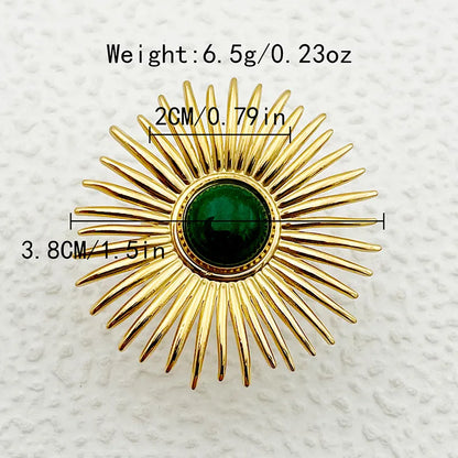 Wholesale Jewelry Modern Style Sweet Round Sun Flower 304 Stainless Steel Natural Stone 14K Gold Plated Enamel Plating Open Rings