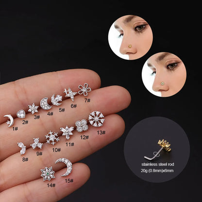 Wholesale Jewelry Moon Star Flower Shape Inlaid Zircon Stainless Steel Nose Ring Gooddiy