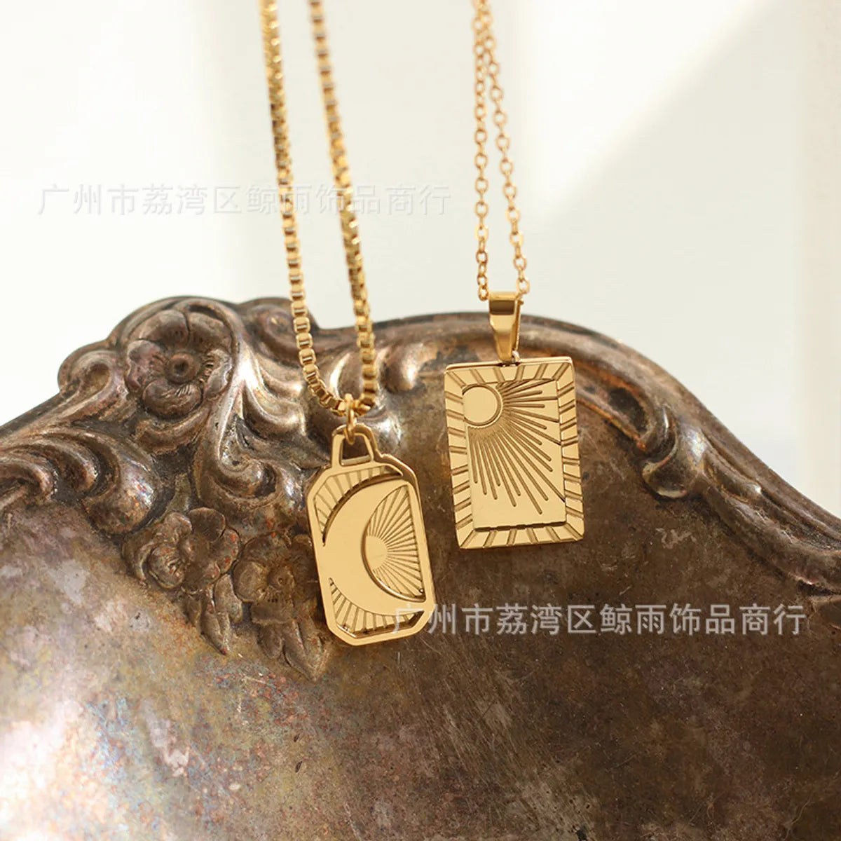 Wholesale Jewelry Moon Sun Square Pendant Titanium Steel Necklace Gooddiy