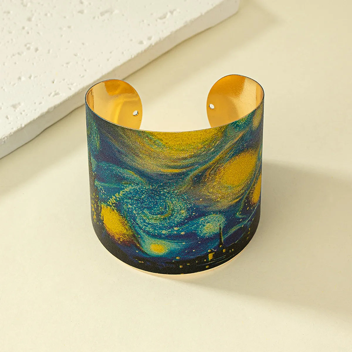 Wholesale Jewelry Nordic Style Classical Starry Sky Flower Landscape Alloy Lacquer Painting Cuff Bracelets