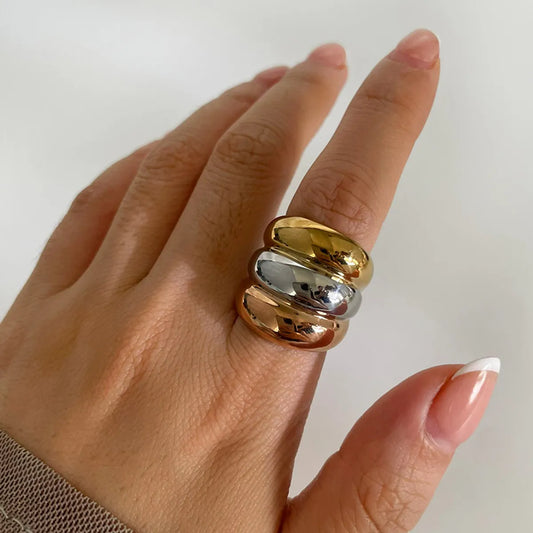 Wholesale Jewelry Nordic Style Exaggerated Color Block 316 Stainless Steel  18K Gold Plated Irregular Rings