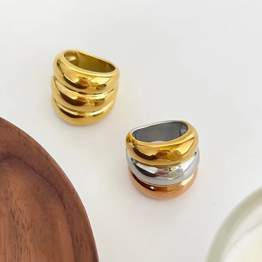 Wholesale Jewelry Nordic Style Exaggerated Color Block 316 Stainless Steel  18K Gold Plated Irregular Rings