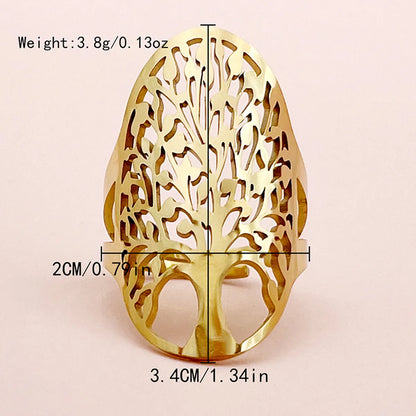 Wholesale Jewelry Novelty Artistic Tree Butterfly Feiyan 304 Stainless Steel 14K Gold Plated Open Rings