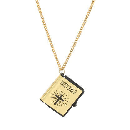 Wholesale Jewelry Novelty Modern Style Book Cross Bible 304 Stainless Steel Paper Pendant Necklace