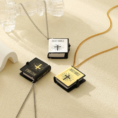 Wholesale Jewelry Novelty Modern Style Book Cross Bible 304 Stainless Steel Paper Pendant Necklace