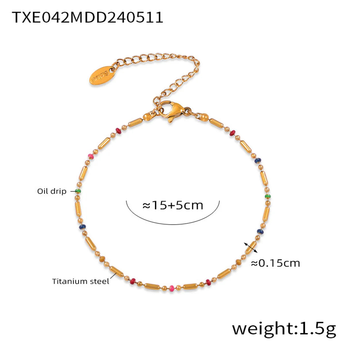 Wholesale Jewelry Pastoral Simple Style Geometric 304 Stainless Steel Enamel Bracelets Anklet