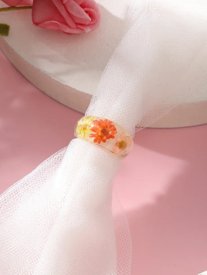 Wholesale Jewelry Pastoral Simple Style Heart Shape Flower Arylic Rings