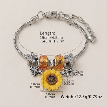 Wholesale Jewelry Pastoral Sunflower Synthetic Resin Alloy Rhinestones Inlay Bangle