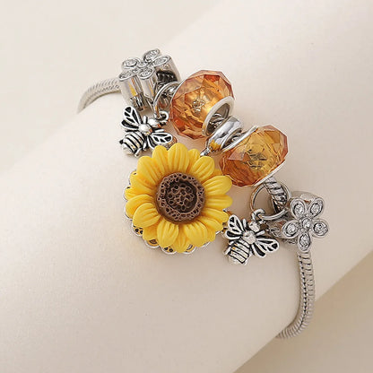 Wholesale Jewelry Pastoral Sunflower Synthetic Resin Alloy Rhinestones Inlay Bangle