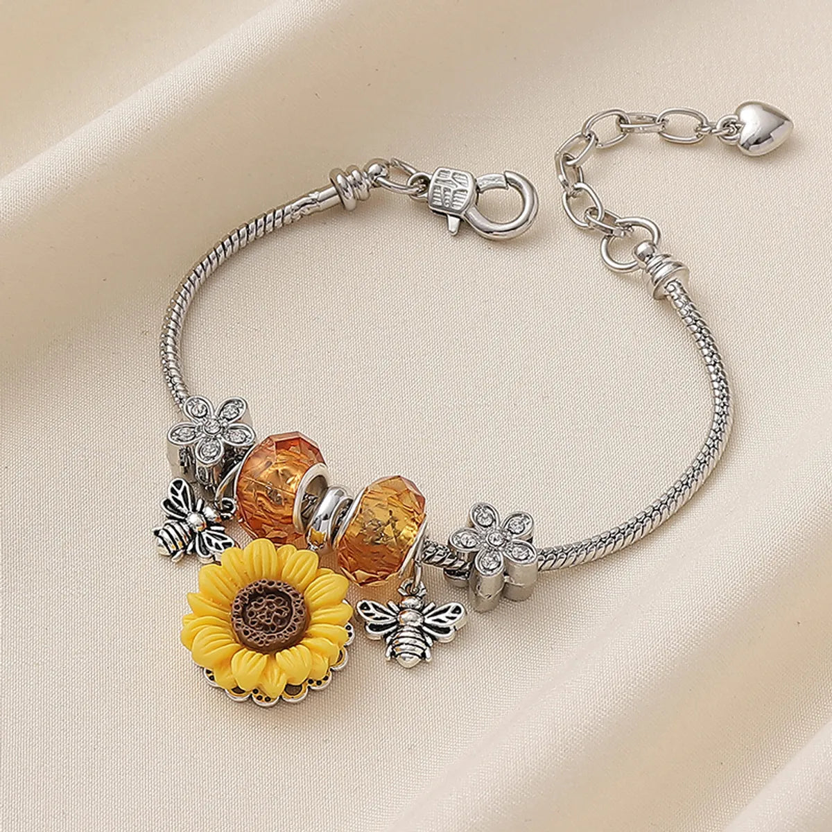 Wholesale Jewelry Pastoral Sunflower Synthetic Resin Alloy Rhinestones Inlay Bangle