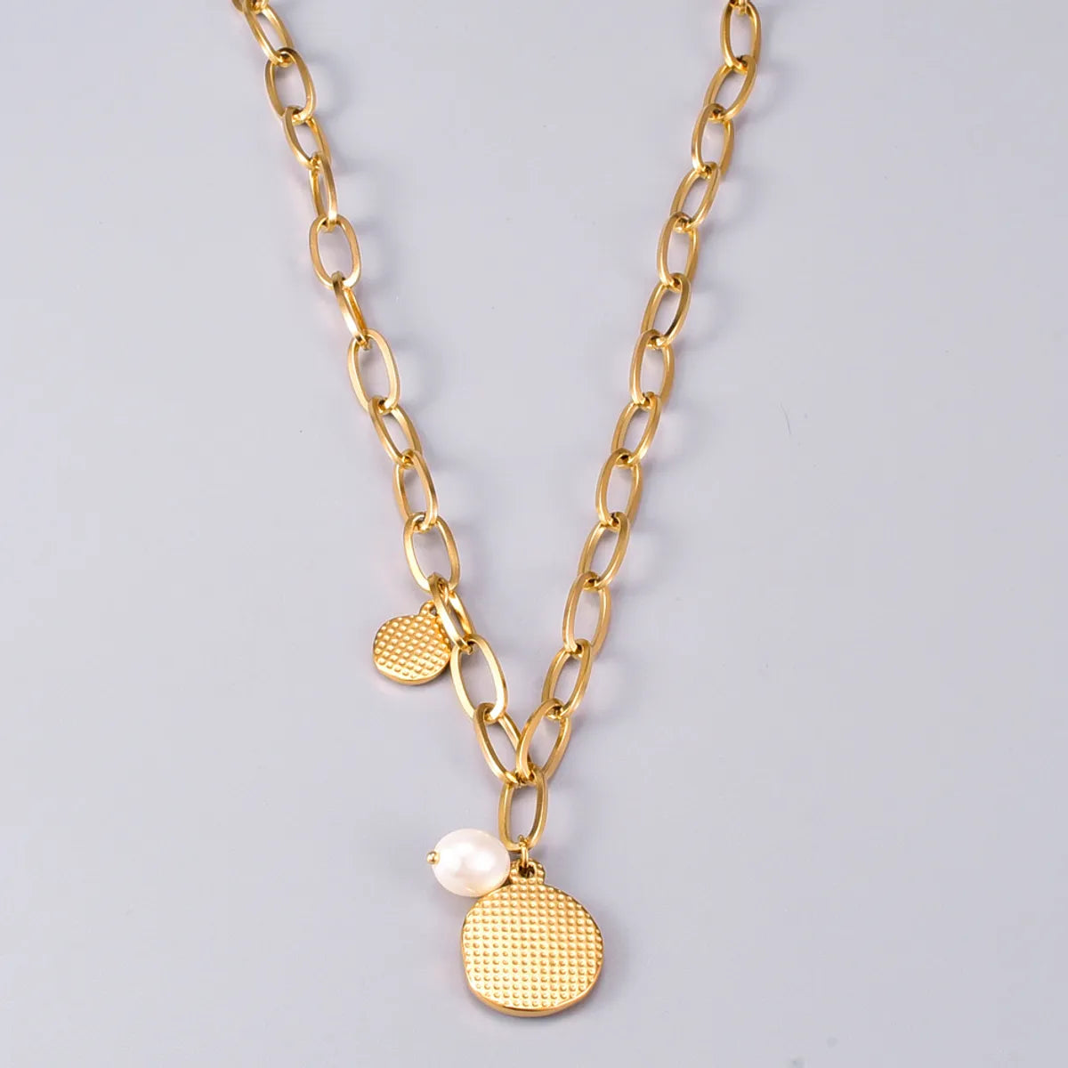 Wholesale Jewelry Heart 304 Stainless Steel Titanium Steel Freshwater Pearl 18K Gold Plated Inlaid Shell Inlaid Gold Necklace