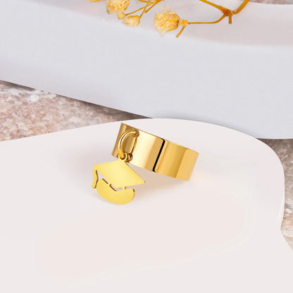 Wholesale Jewelry Preppy Style Graduation Cap 304 Stainless Steel 14K Gold Plated Charm Rings