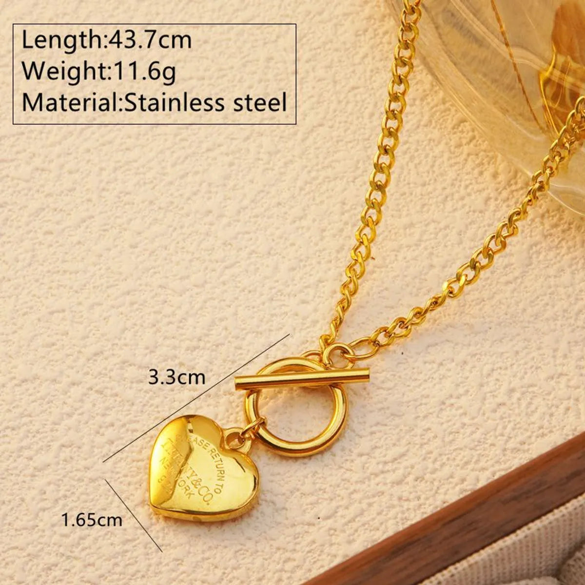 Wholesale Jewelry Preppy Style Simple Style Heart Shape 304 Stainless Steel 18K Gold Plated Plating Pendant Necklace