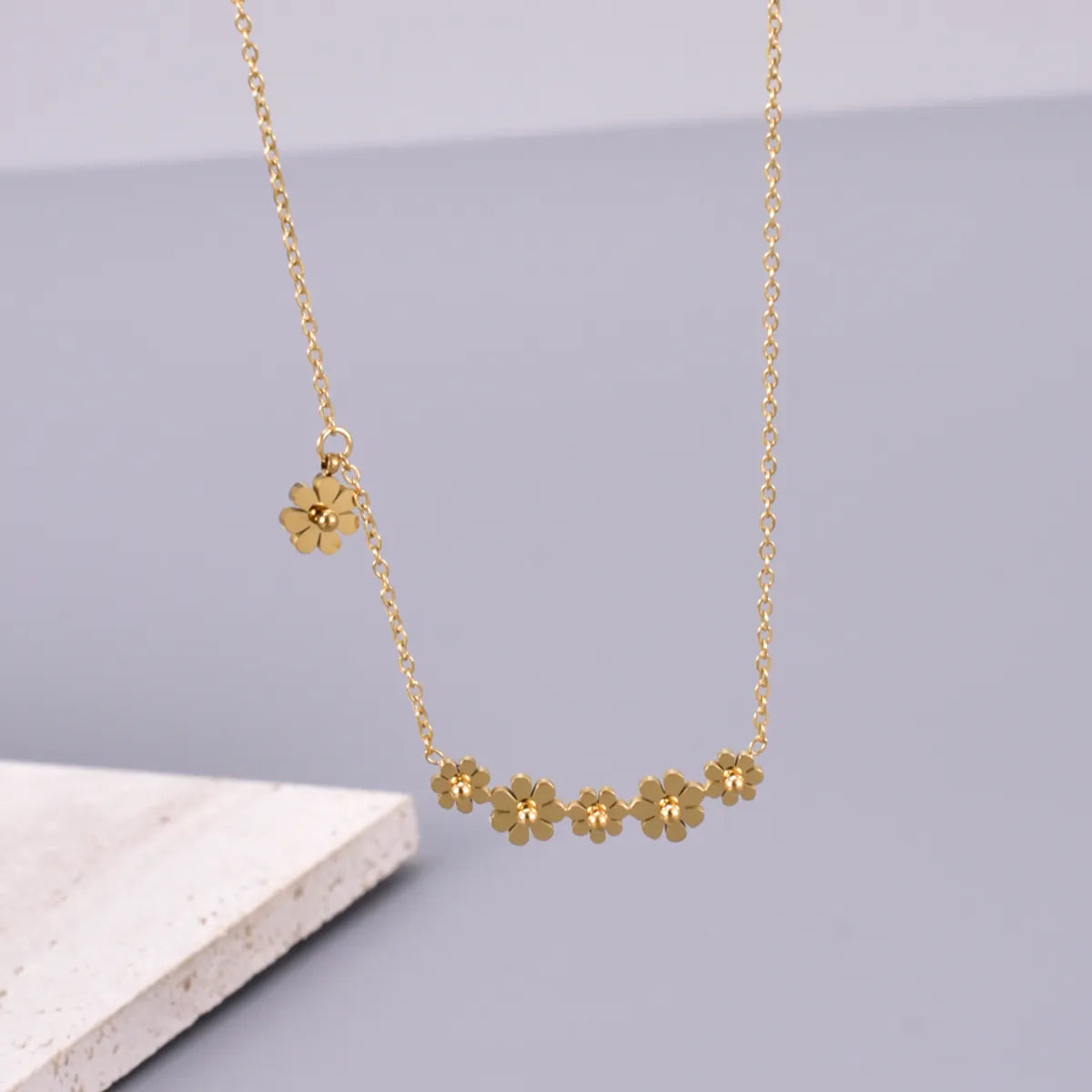 Wholesale Jewelry Preppy Style Sweet Pastoral Flower 304 Stainless Steel Titanium Steel 18K Gold Plated Necklace