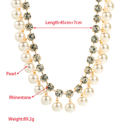 Wholesale Jewelry Princess Glam Round Artificial Pearl Alloy Rhinestones Pearl 14K Gold Plated Plating Inlay Necklace