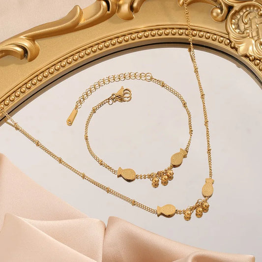 Wholesale Jewelry Princess Simple Style Commute Fish 304 Stainless Steel 18K Gold Plated Plating Jewelry Set