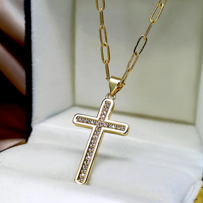 Wholesale Jewelry Punk Cross Metal Zircon Gold Plated Pendant Necklace