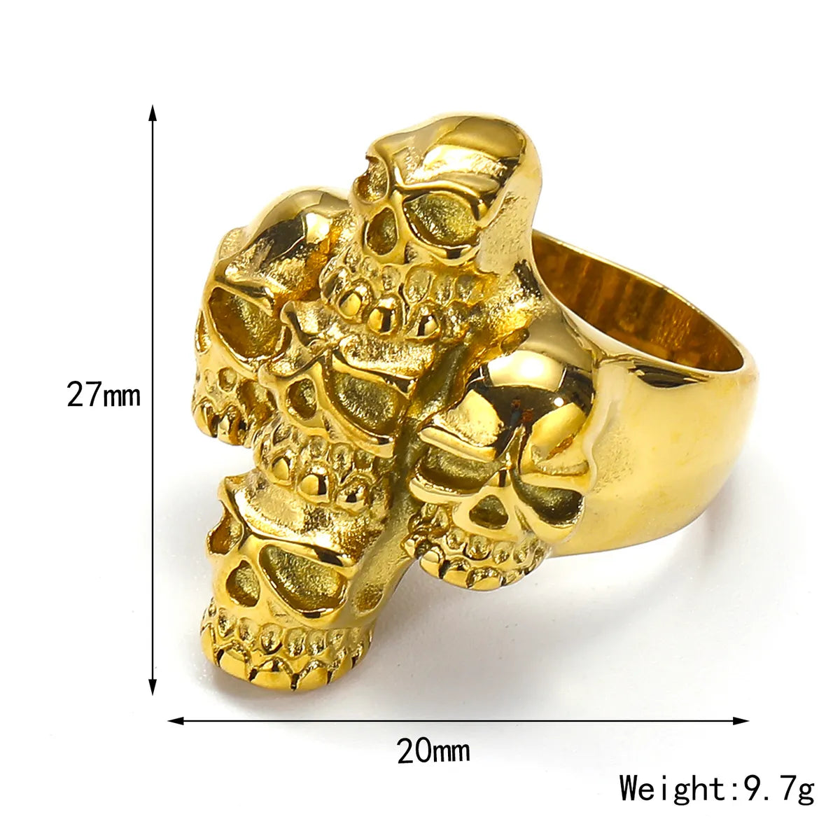 Wholesale Jewelry Punk Skull 304 Stainless Steel Gold Plated Rings