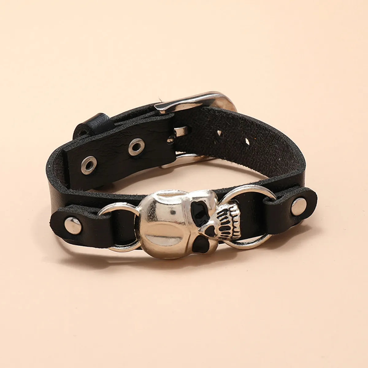 Wholesale Jewelry Punk Style Skull Wide Leather Bracelet Nihaojewelry