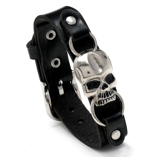 Wholesale Jewelry Punk Style Skull Wide Leather Bracelet Nihaojewelry