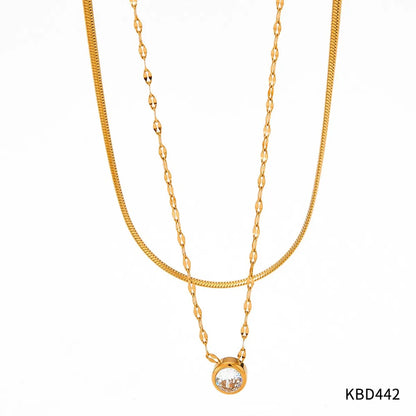 Wholesale Jewelry Queen Modern Style Geometric 304 Stainless Steel Zircon 16K Gold Plated White Gold Plated Gold Plated Plating Double Layer Necklaces