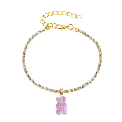 European And American New Popular Resin Bear Pendant Beach Anklet Female Shiny Rhinestone Ins Simple Summer Foot Accessories