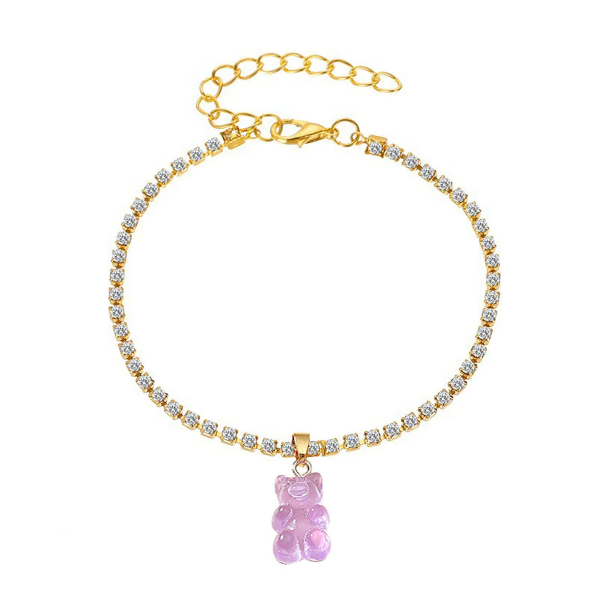 European And American New Popular Resin Bear Pendant Beach Anklet Female Shiny Rhinestone Ins Simple Summer Foot Accessories