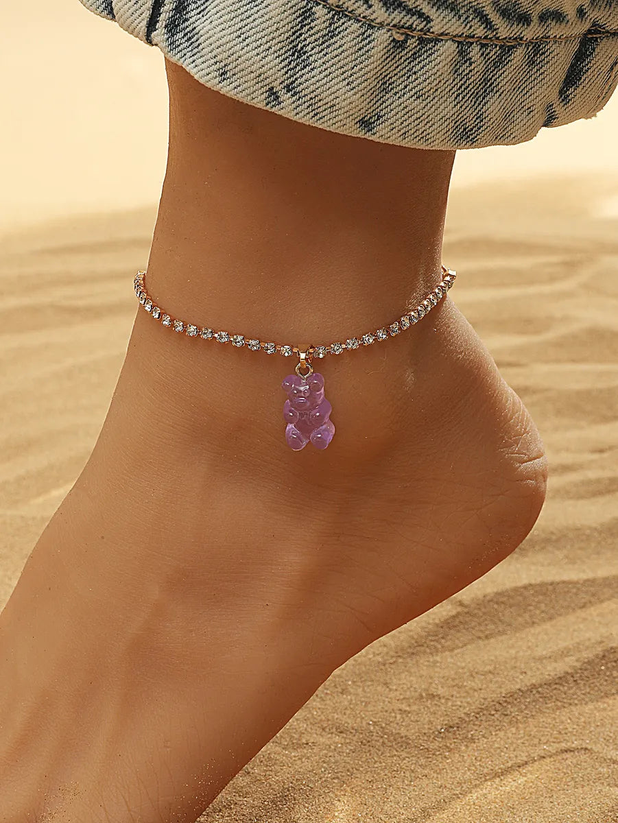 European And American New Popular Resin Bear Pendant Beach Anklet Female Shiny Rhinestone Ins Simple Summer Foot Accessories