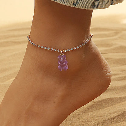 European And American New Popular Resin Bear Pendant Beach Anklet Female Shiny Rhinestone Ins Simple Summer Foot Accessories