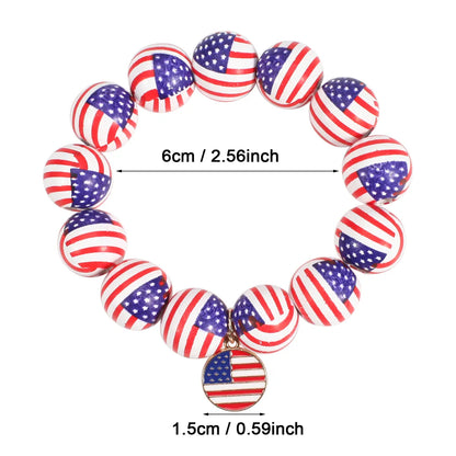 Wholesale Jewelry Retro American Flag Wood Beaded Bracelets