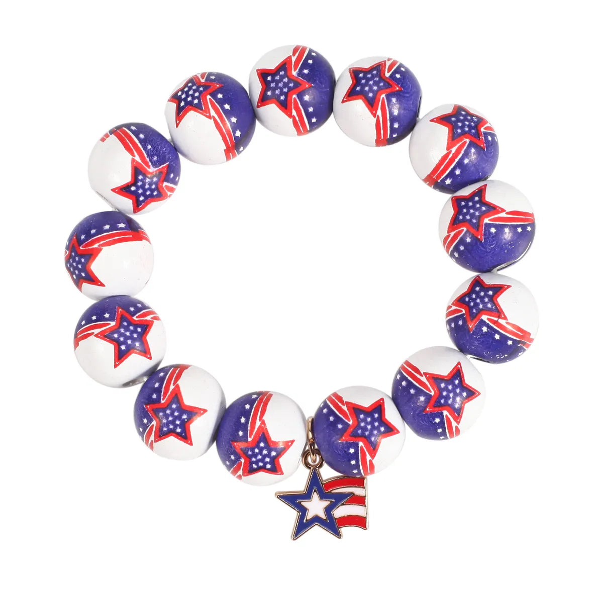 Wholesale Jewelry Retro American Flag Wood Beaded Bracelets