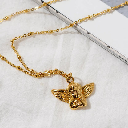 Wholesale Jewelry Retro Angel Titanium Steel 18K Gold Plated Pendant Necklace Necklace Pendant