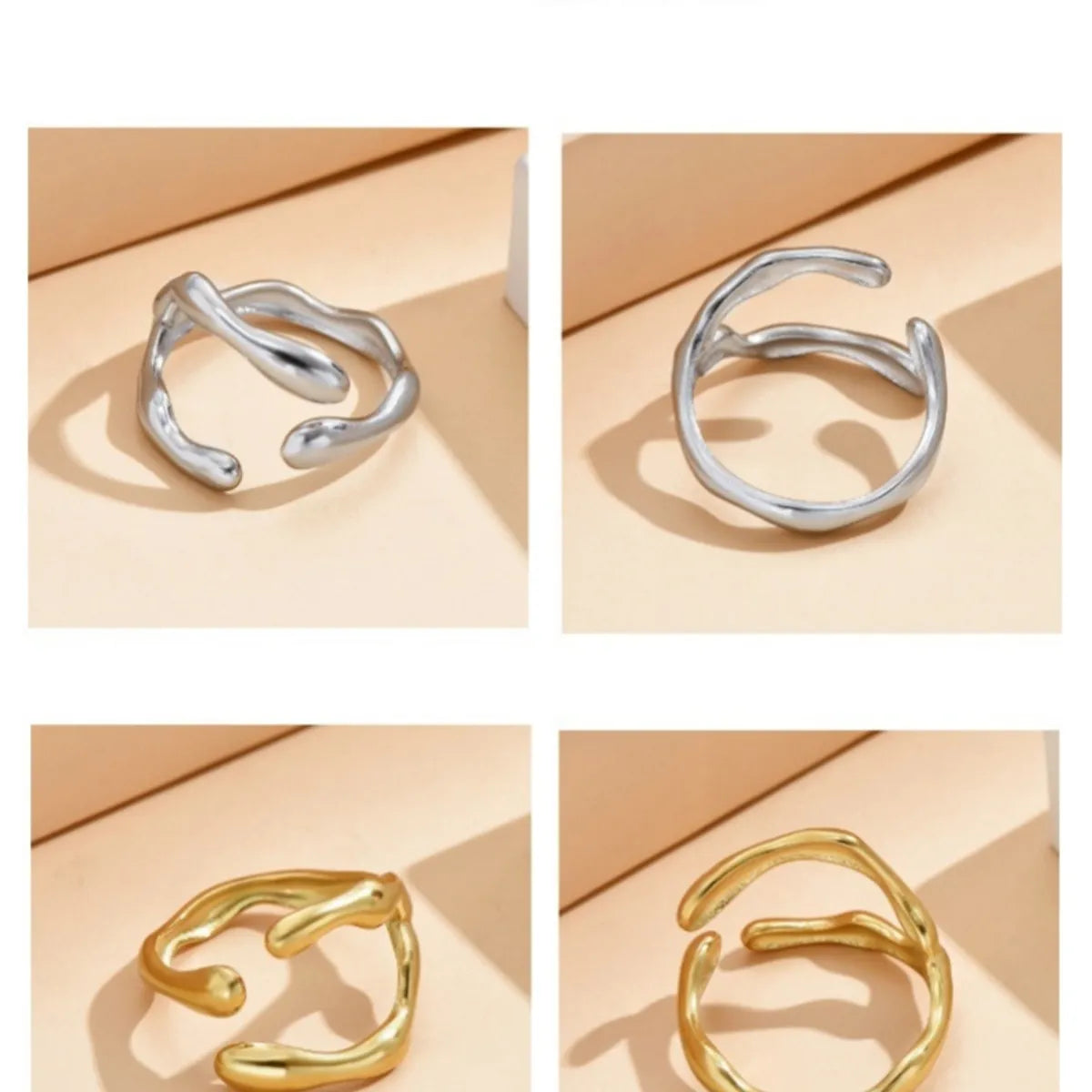 Wholesale Jewelry Retro Baroque Style Geometric 304 Stainless Steel 18K Gold Plated Open Rings