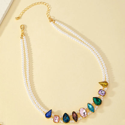 Wholesale Jewelry Retro Baroque Style Pearl Alloy Artificial Gemstones Pendant Necklace