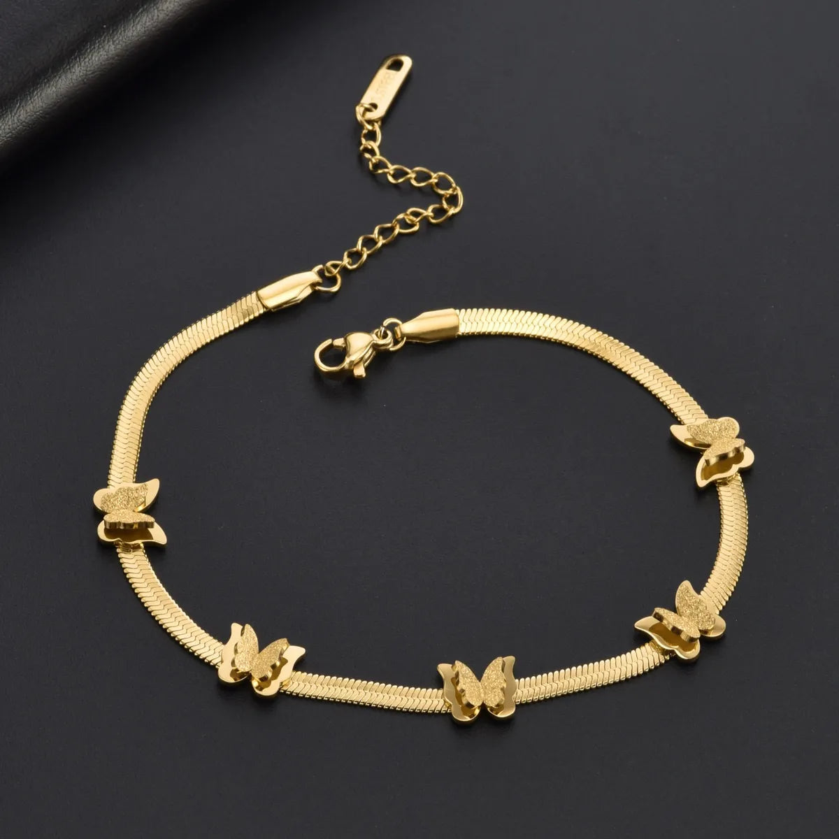 Retro Beach Butterfly Stainless Steel Plating Inlay Zircon 18k Gold Plated Silver Plated Women'S Anklet