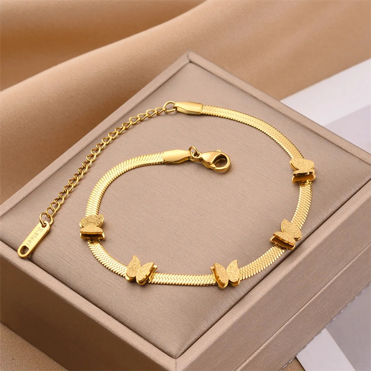 Retro Beach Butterfly Stainless Steel Plating Inlay Zircon 18k Gold Plated Silver Plated Women'S Anklet