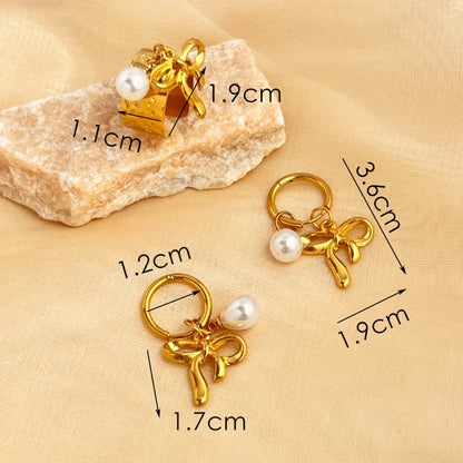 Wholesale Jewelry Retro Bow Knot 201 Stainless Steel Gold Plated Jewelry Set