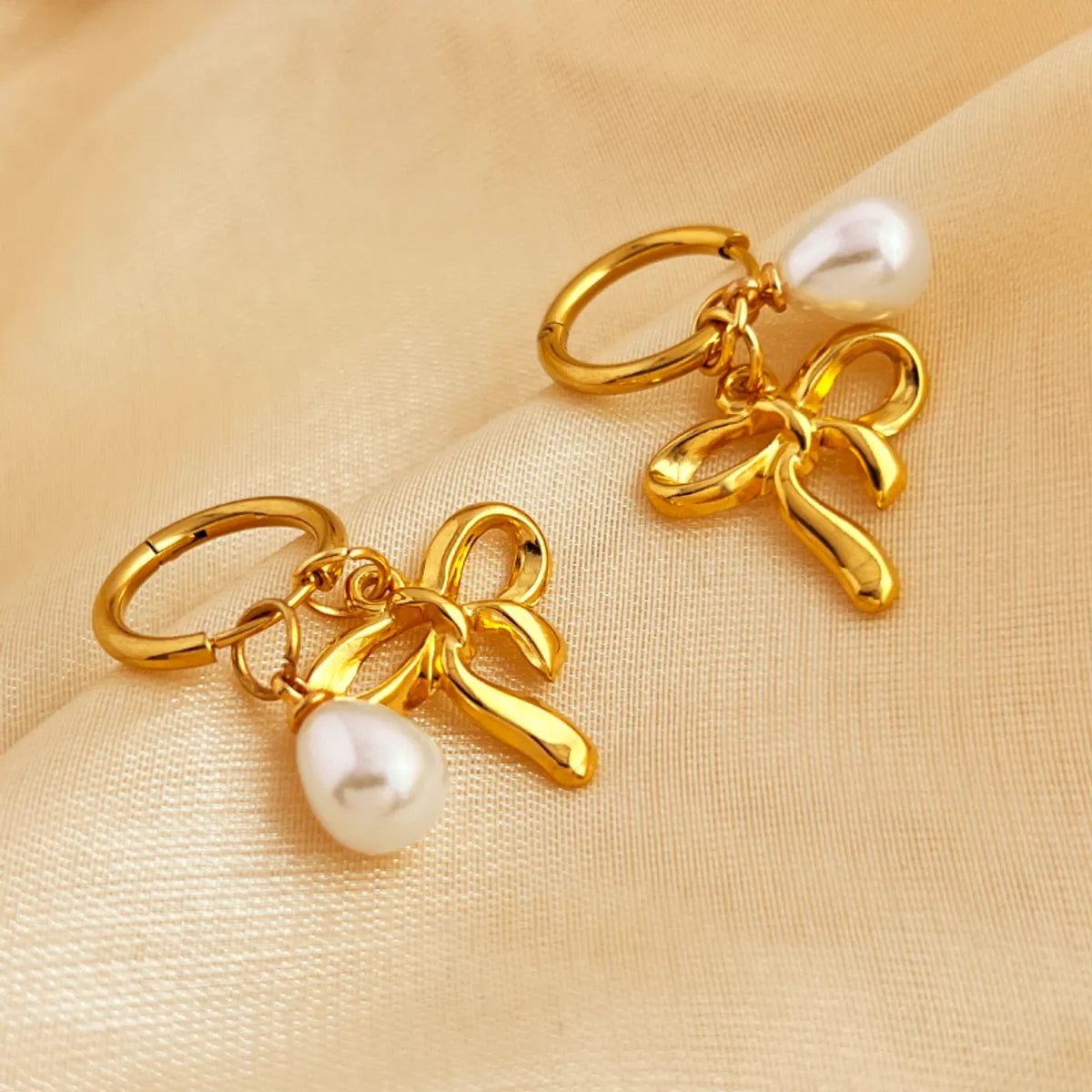 Wholesale Jewelry Retro Bow Knot 201 Stainless Steel Gold Plated Jewelry Set