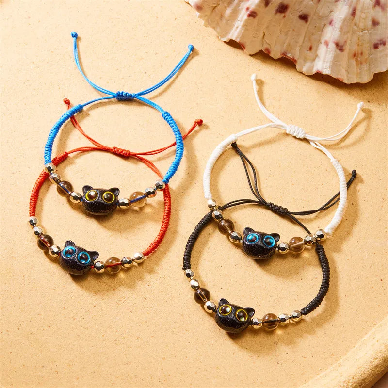 Retro Cat Plastic Resin Polyester Wholesale Drawstring Bracelets